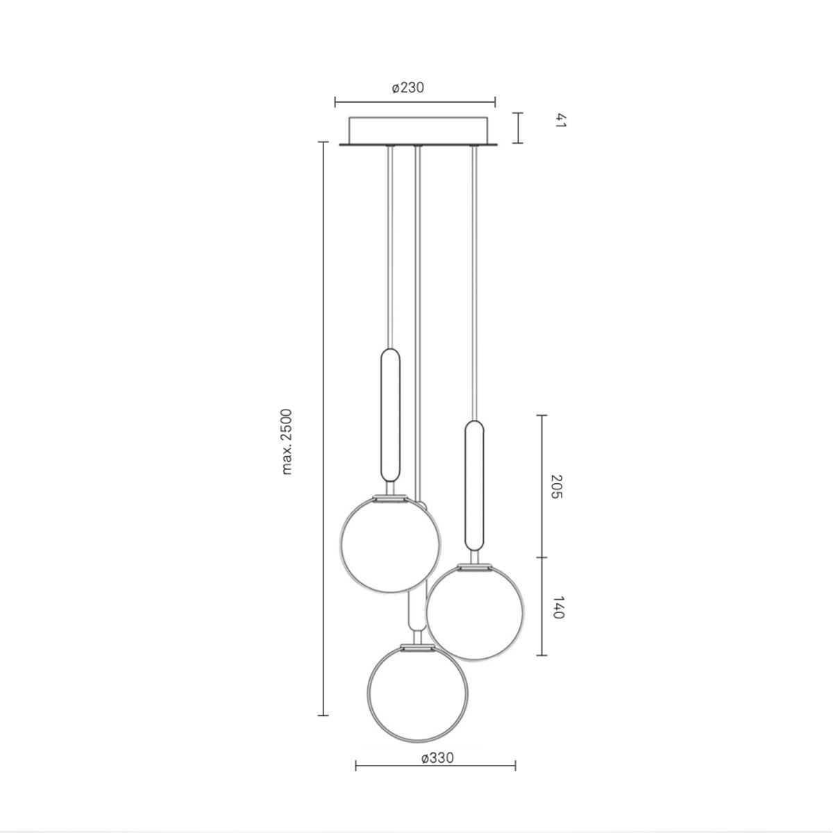 Miira 3 Pendelleuchte, Ø: 31 cm, Steingrau, Glas transparent