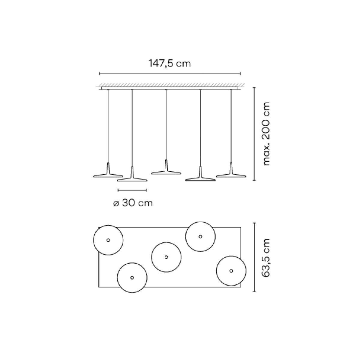 Skan 0282 Pendelleuchte, 5-flammig, Terra Rot, 1-10V, Warmweiß 3000K