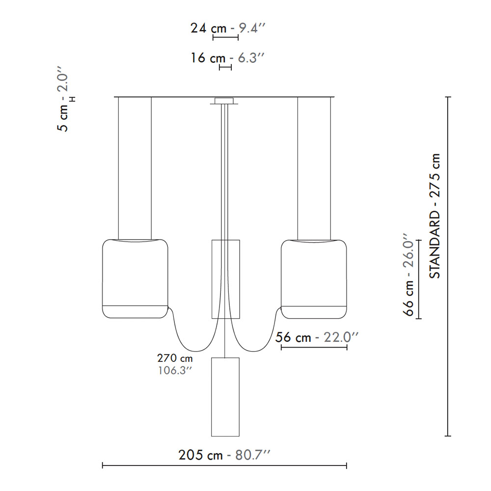 Eau de Lumiere Pendelleuchte 4-flammig Ø: 205 cm, Grau/ Orange - Marmor