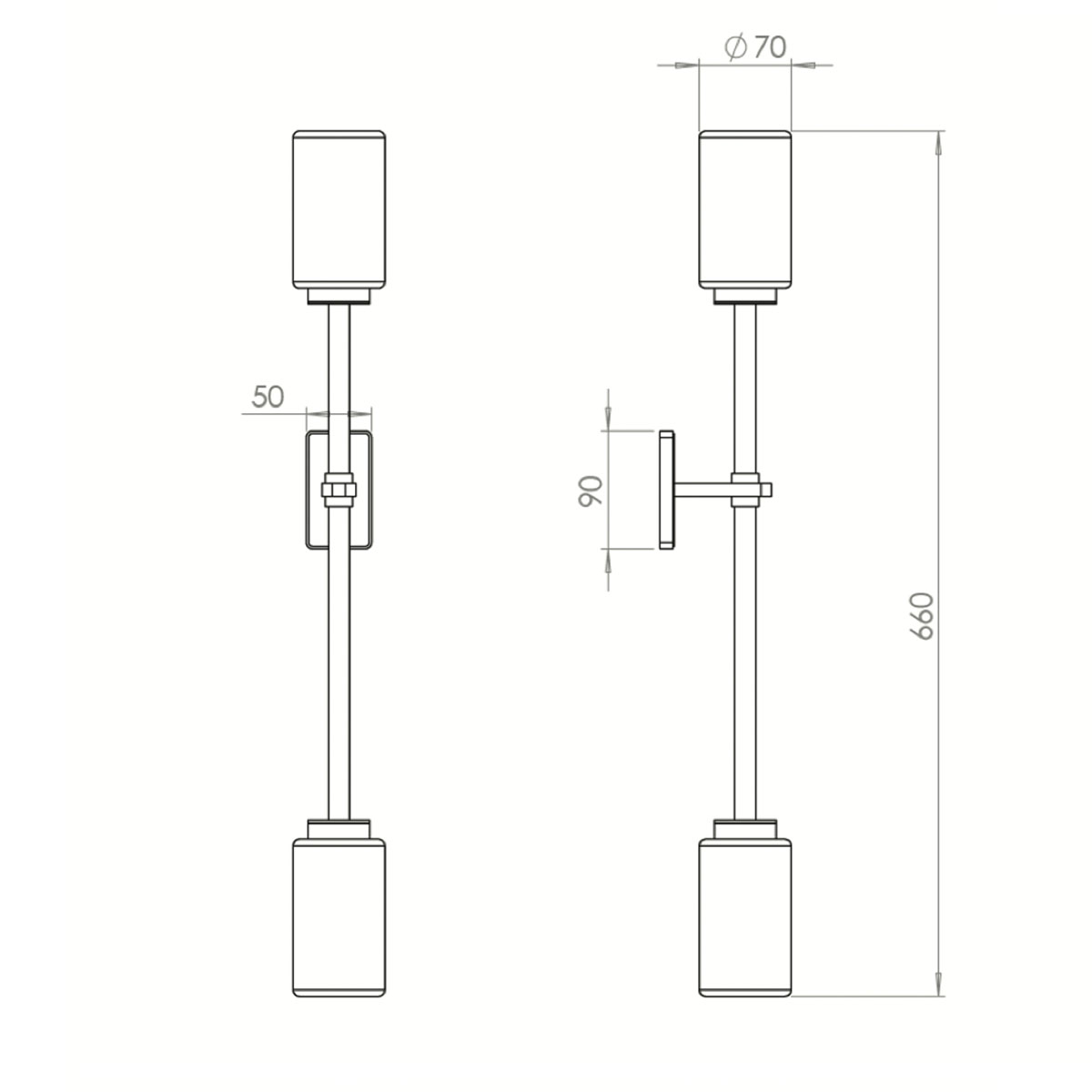 Farol Wandleuchte,  H: 60 cm, 2-flammig, Opalglas