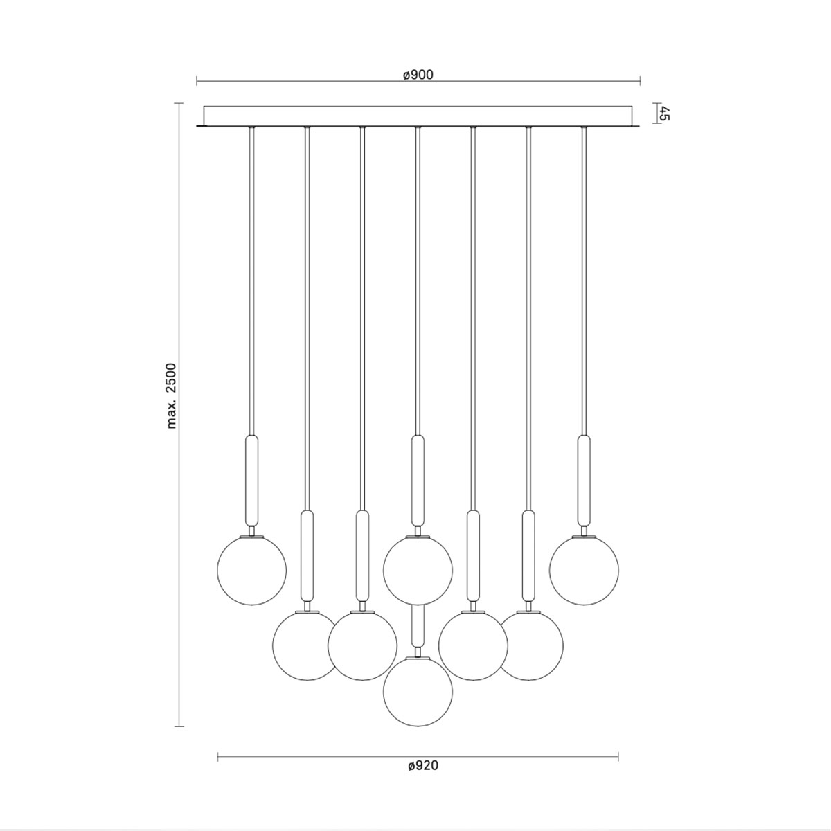 Miira 13 Pendelleuchte, Ø: 92 cm, Messing, Glas transparent