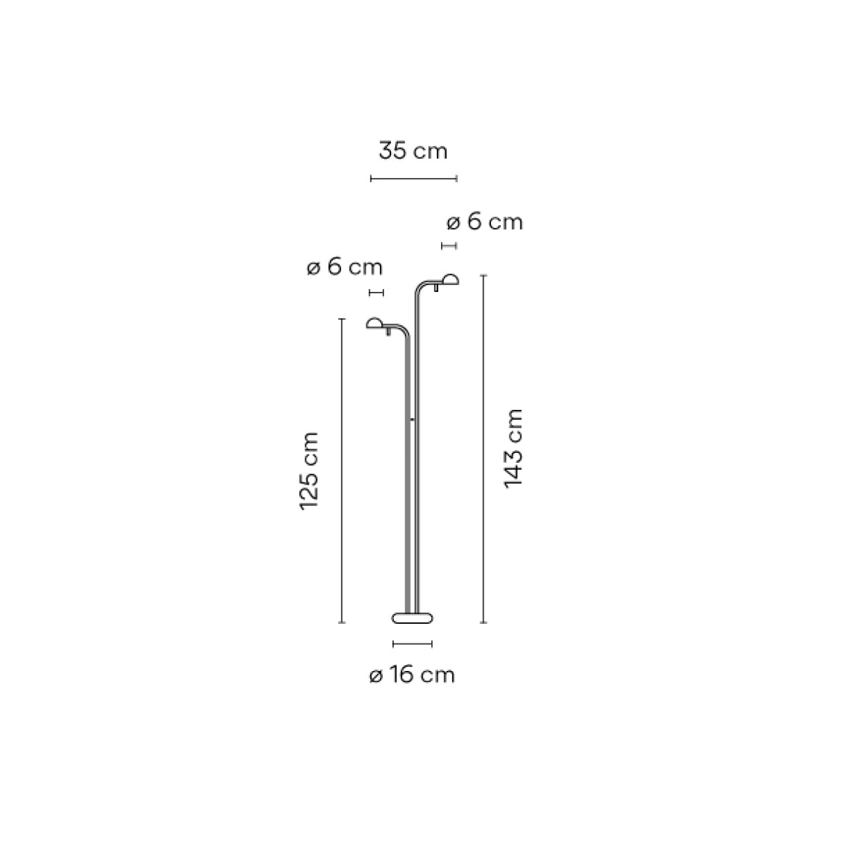 Pin 1670 Stehleuchte 2-flammig, H: 143 cm, Schwarz