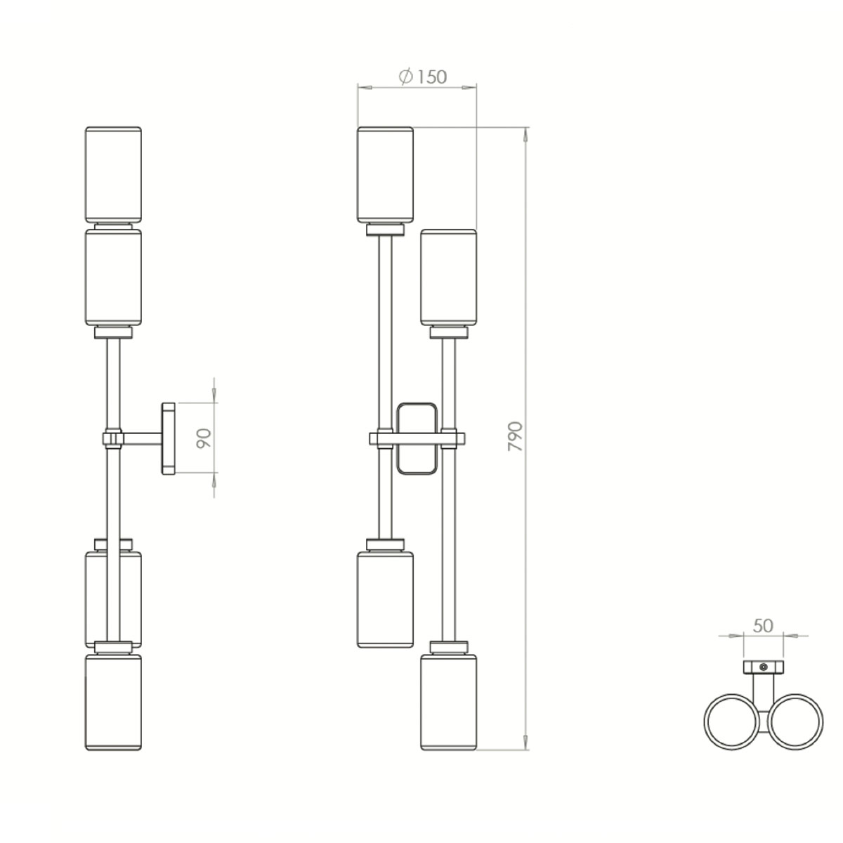 Farol Double Wandleuchte, H: 79 cm, 4-flammig Left-hand, Opalglas