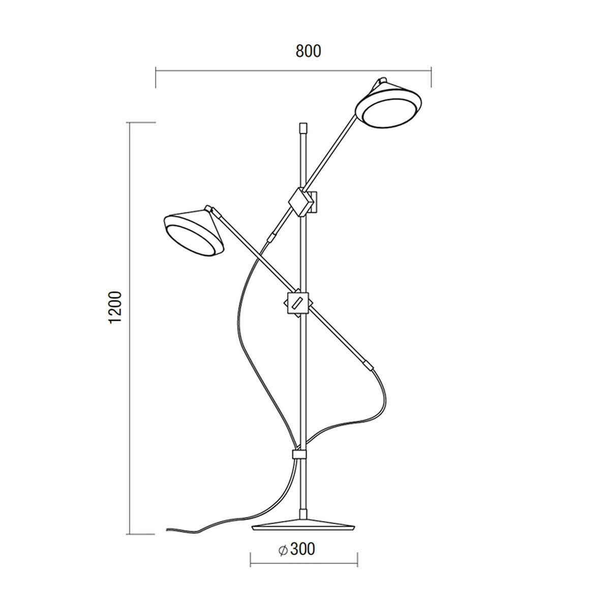 Shear Stehleuchte, H:120 cm, 2-flammig , Schwarz