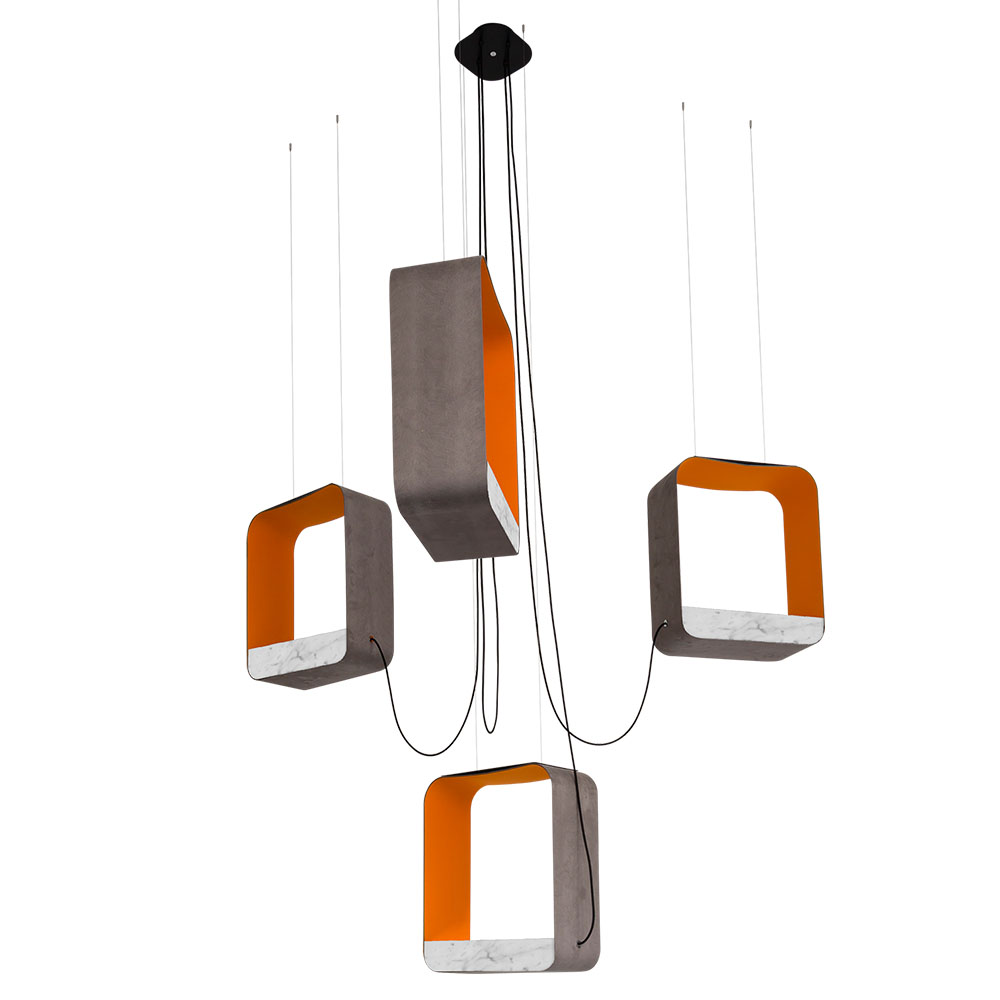 Eau de Lumiere Pendelleuchte 4-flammig Ø: 205 cm, Grau/ Orange - Marmor